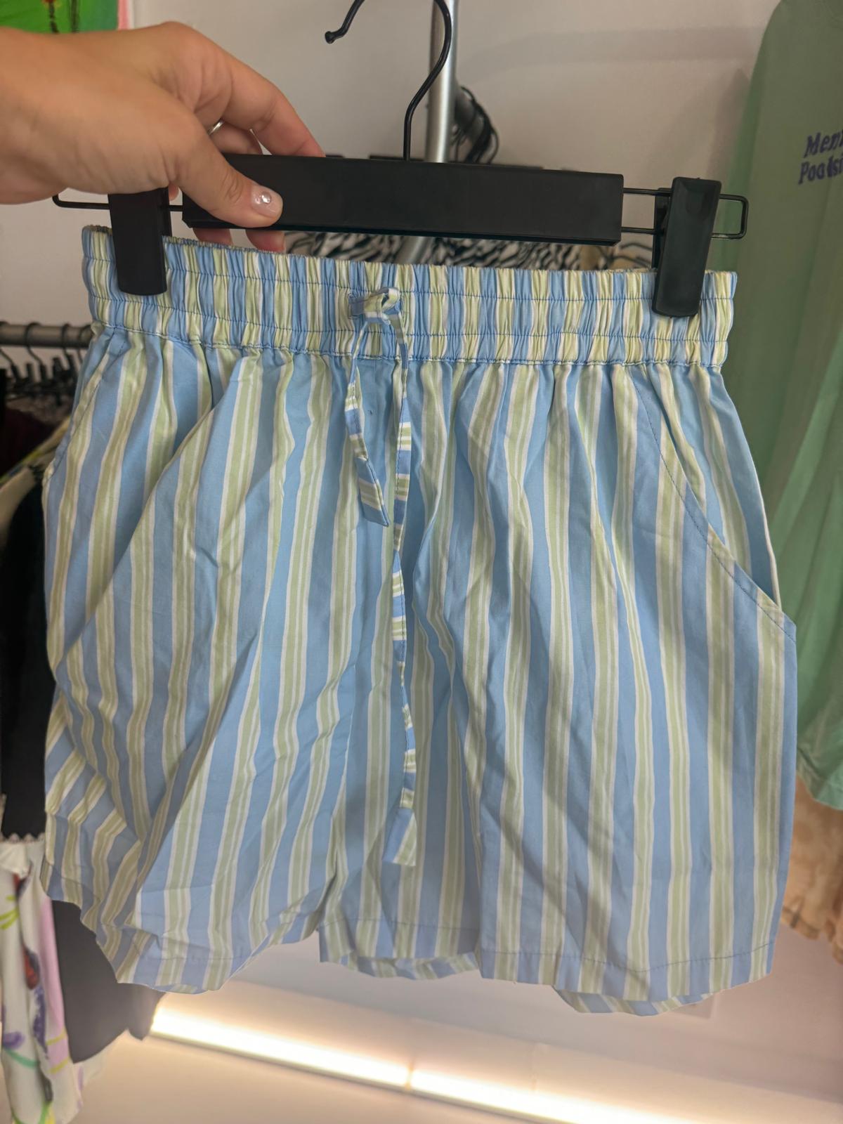 Lusana green blue stripes shorts