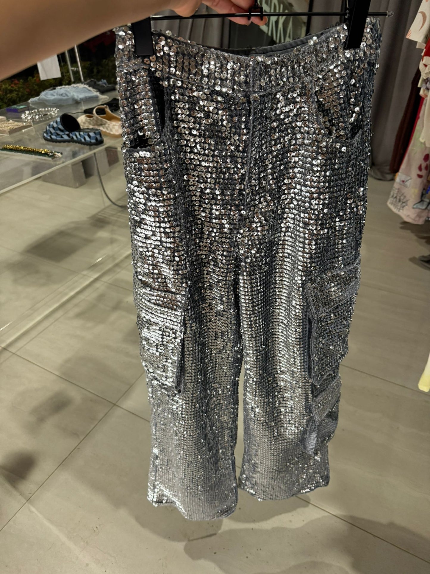 Moon river silver cargo pants
